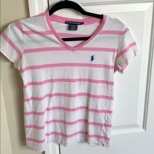 Polo Ralph Lauren v neck shirt - pink and white